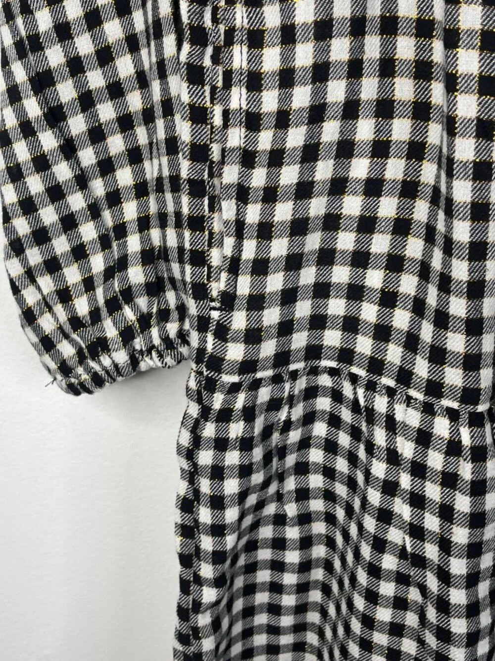 Cat & Jack Girls M 7/8 Black Metallic Plaid Peasant Dress Long Sleeve Fall